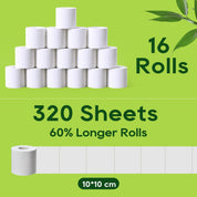 ECOLipak toilet paper display featuring 16 rolls, each with 320 sheets and labeled as 60% longer, sized 10*10 cm.