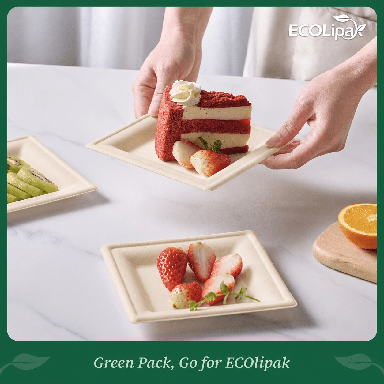 6in&10in Heavy-Duty Natural Square Compostable Plate Set｜BPI Certified, BPA-Free, Cut-Resistant - ECO-Lipak