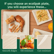 6in&10in Heavy-Duty Natural Square Compostable Plate Set｜BPI Certified, BPA-Free, Cut-Resistant - ECO-Lipak