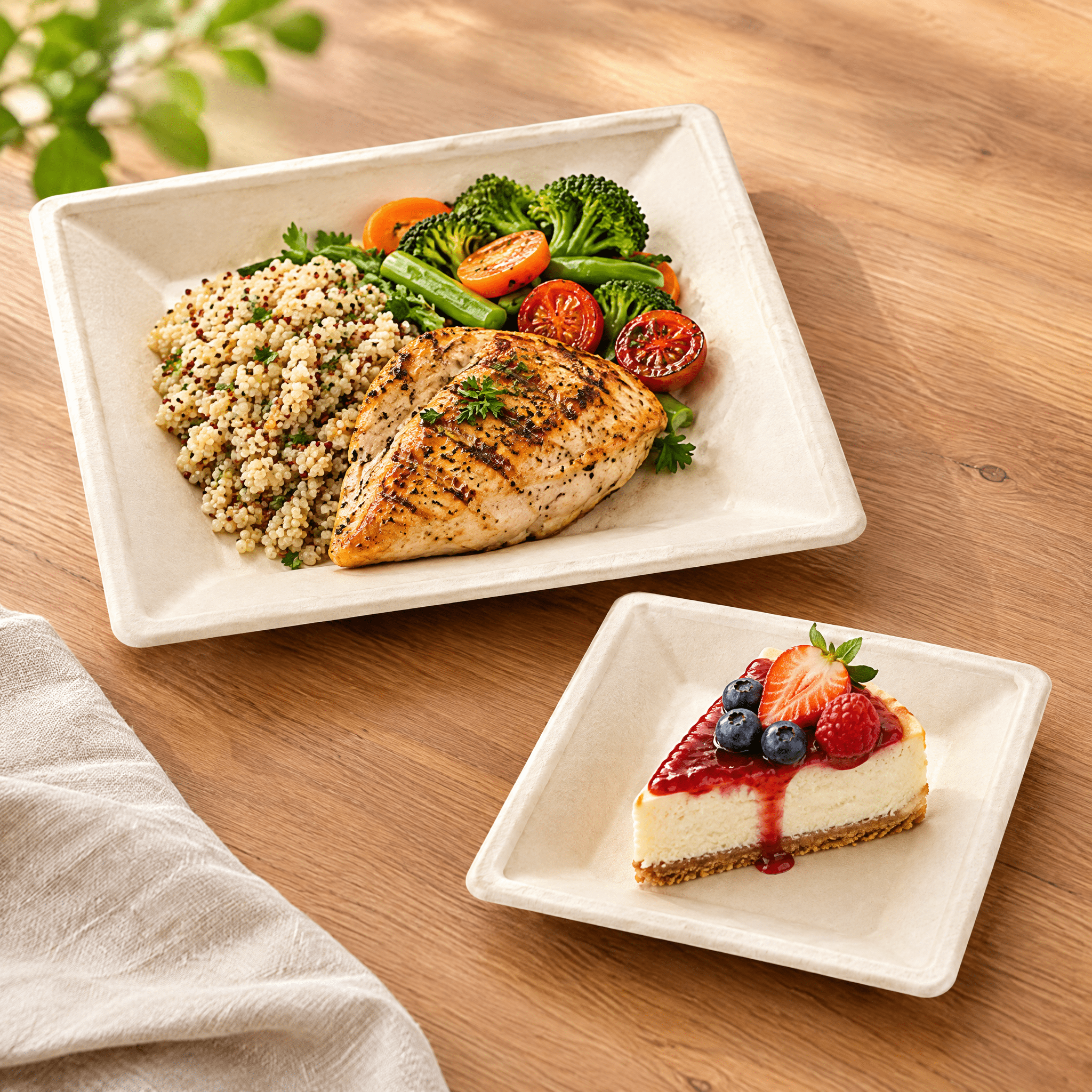 6in&10in Heavy-Duty Natural Square Compostable Plate Set｜BPI Certified, BPA-Free, Cut-Resistant - ECO-Lipak