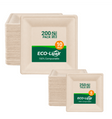 6in&10in Heavy-Duty Natural Square Compostable Plate Set｜BPI Certified, BPA-Free, Cut-Resistant - ECO-Lipak