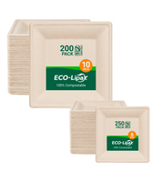 6in&10in Heavy-Duty Natural Square Compostable Plate Set｜BPI Certified, BPA-Free, Cut-Resistant - ECO-Lipak