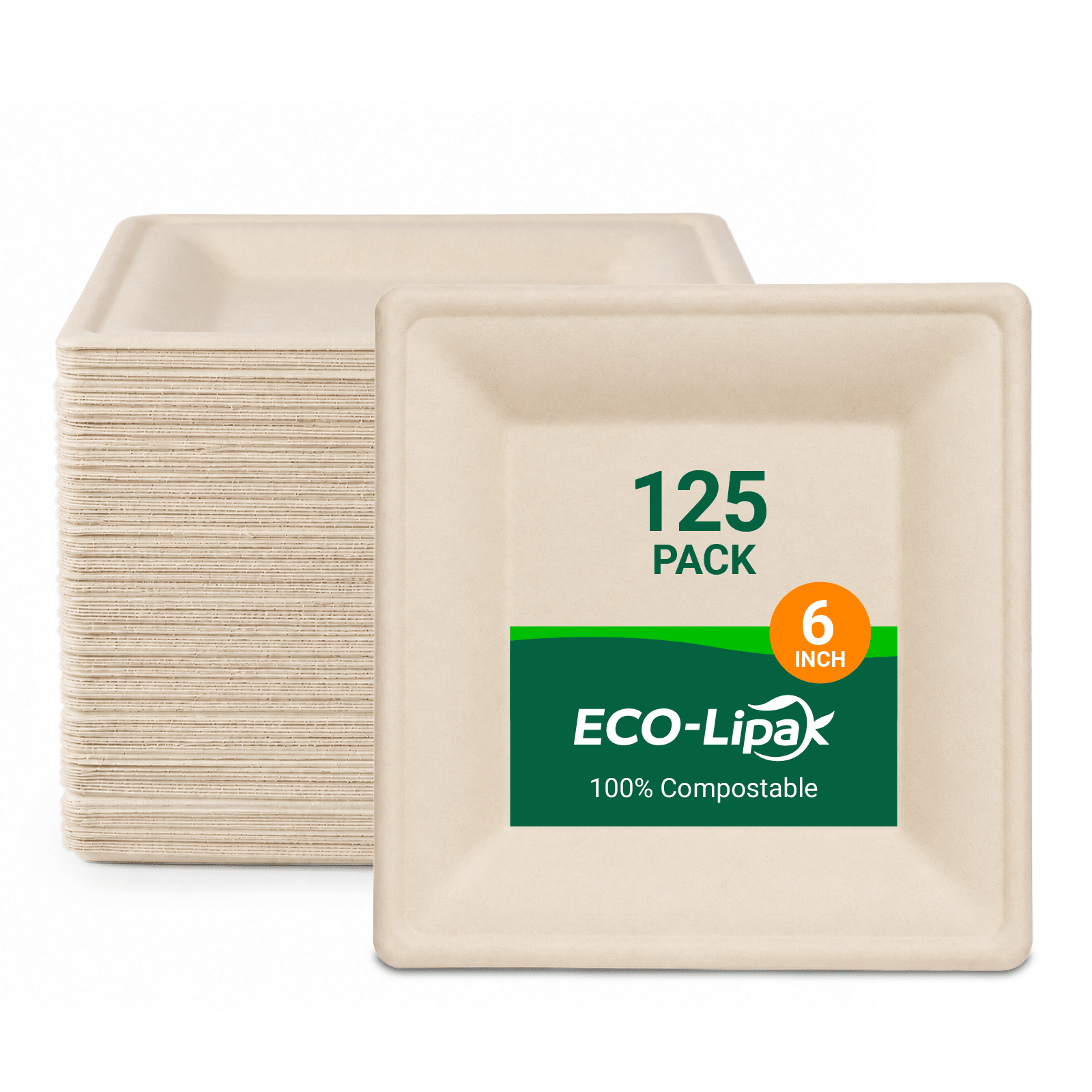 10in Square Heavy-Duty Compostable Plates｜BPA-Free, Cut-Resistant - ECO-Lipak