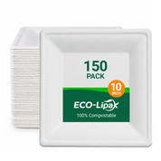 6in/8in/10in Square Heavy-Duty Compostable Plates｜BPA-Free, Cut-Resistant - ECO-Lipak