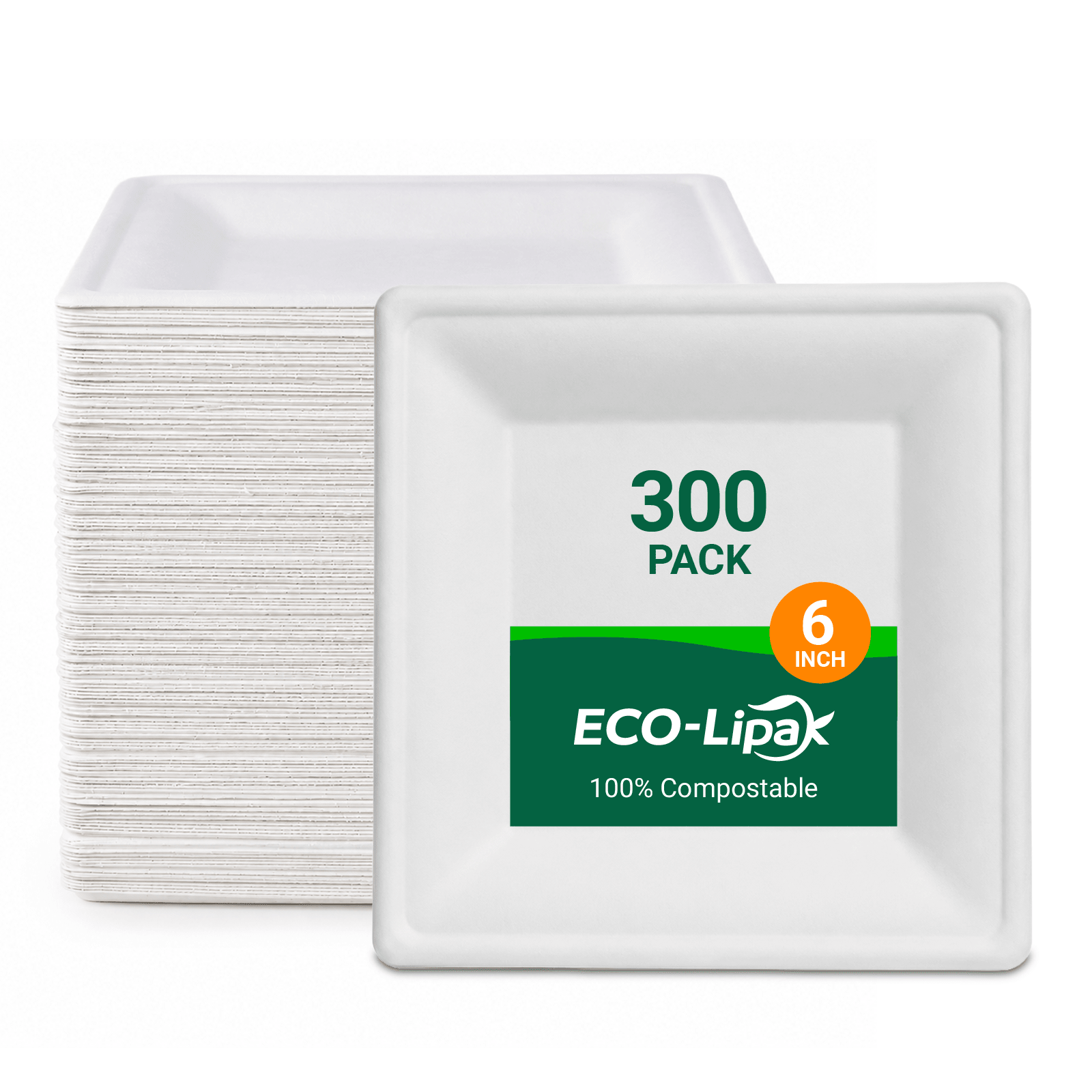 10in Square Heavy-Duty Compostable Plates｜BPA-Free, Cut-Resistant - ECO-Lipak