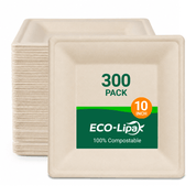 6in/8in/10in Square Heavy-Duty Compostable Plates｜BPA-Free, Cut-Resistant - ECO-Lipak