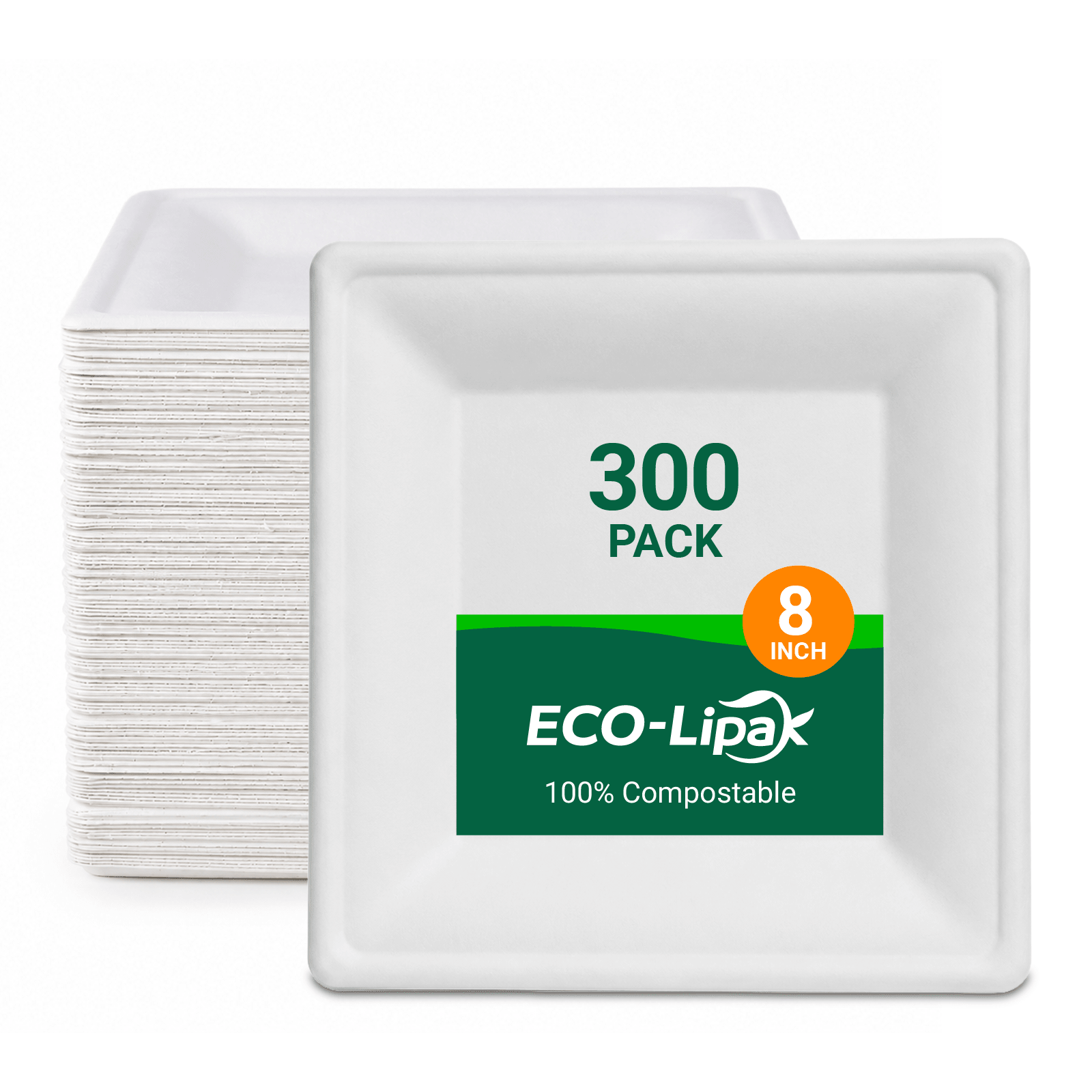 10in Square Heavy-Duty Compostable Plates｜BPA-Free, Cut-Resistant - ECO-Lipak