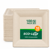6in/8in/10in Square Heavy-Duty Compostable Plates｜BPI Certified, BPA-Free, Cut-Resistant - ECO-Lipak