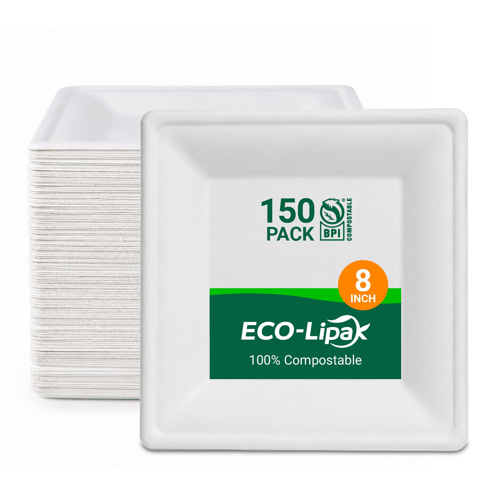 10in Square Heavy-Duty Compostable Plates｜BPI Certified, BPA-Free, Cut-Resistant - ECO-Lipak