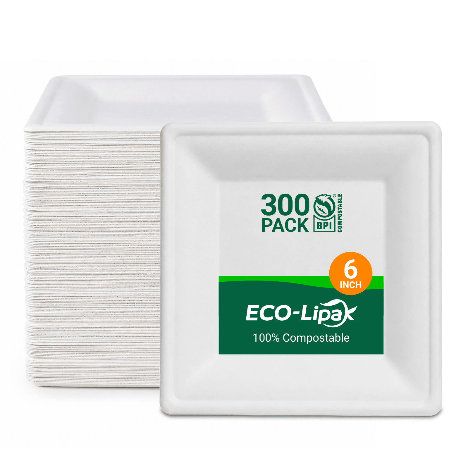 10in Square Heavy-Duty Compostable Plates｜BPI Certified, BPA-Free, Cut-Resistant - ECO-Lipak