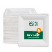 6in/8in/10in Square Heavy-Duty Compostable Plates｜BPI Certified, BPA-Free, Cut-Resistant - ECO-Lipak