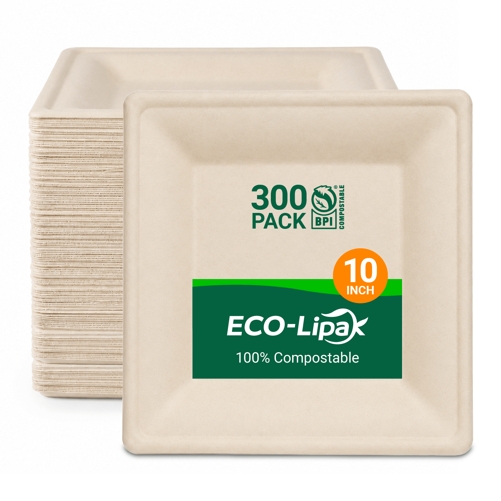 10in Square Heavy-Duty Compostable Plates｜BPI Certified, BPA-Free, Cut-Resistant - ECO-Lipak