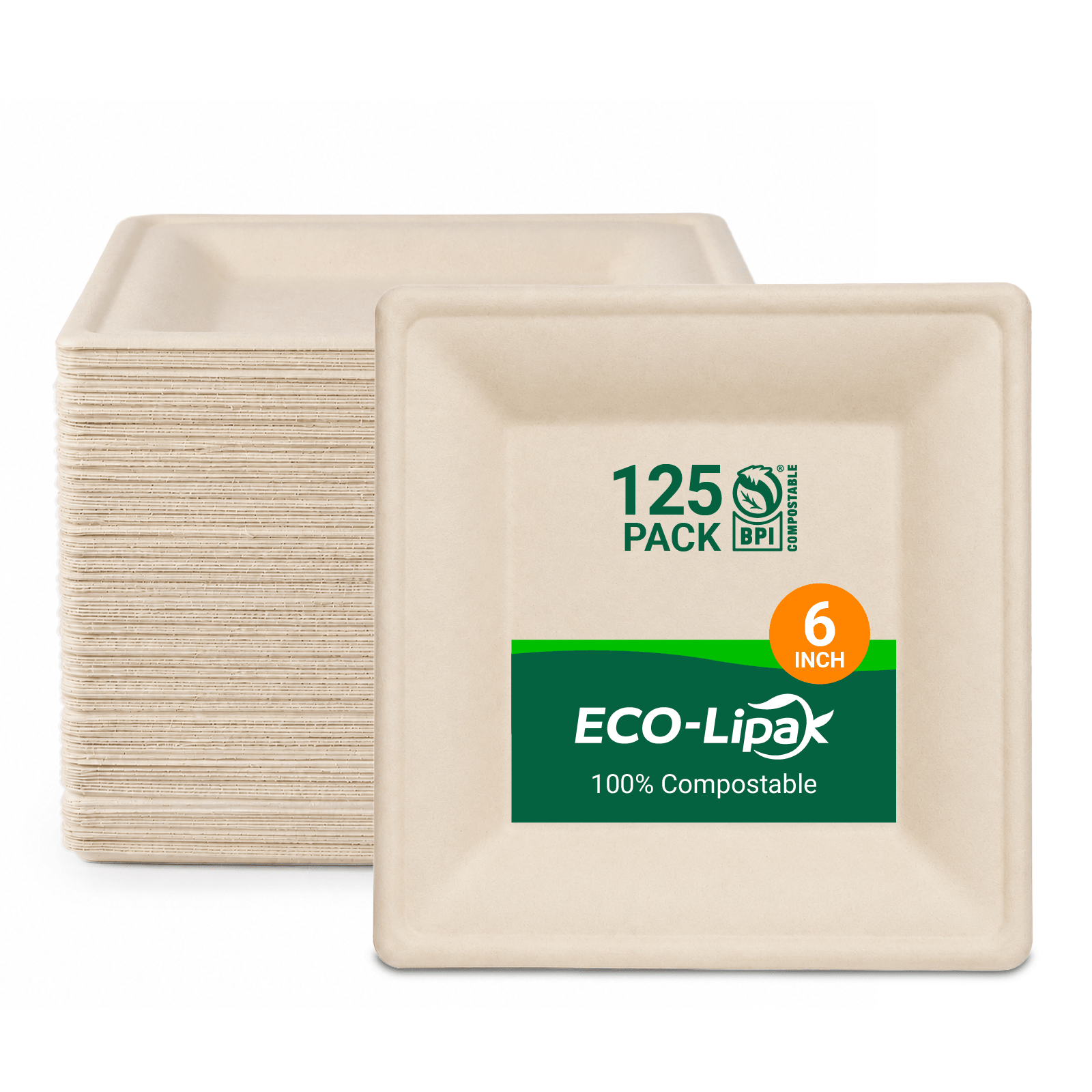 10in Square Heavy-Duty Compostable Plates｜BPI Certified, BPA-Free, Cut-Resistant - ECO-Lipak