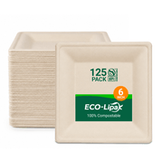 6in/8in/10in Square Heavy-Duty Compostable Plates｜BPI Certified, BPA-Free, Cut-Resistant - ECO-Lipak