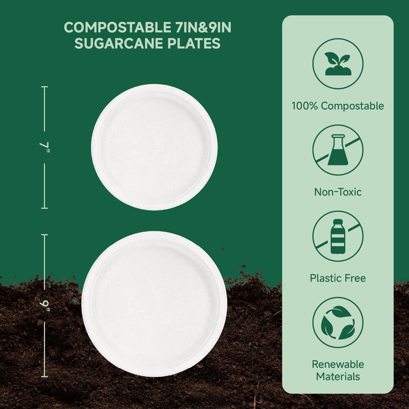 7 & 9 in Microwave - Safe Sugarcane Compostable Plates｜BPI Certified, Toxin - Free - ECOlipak