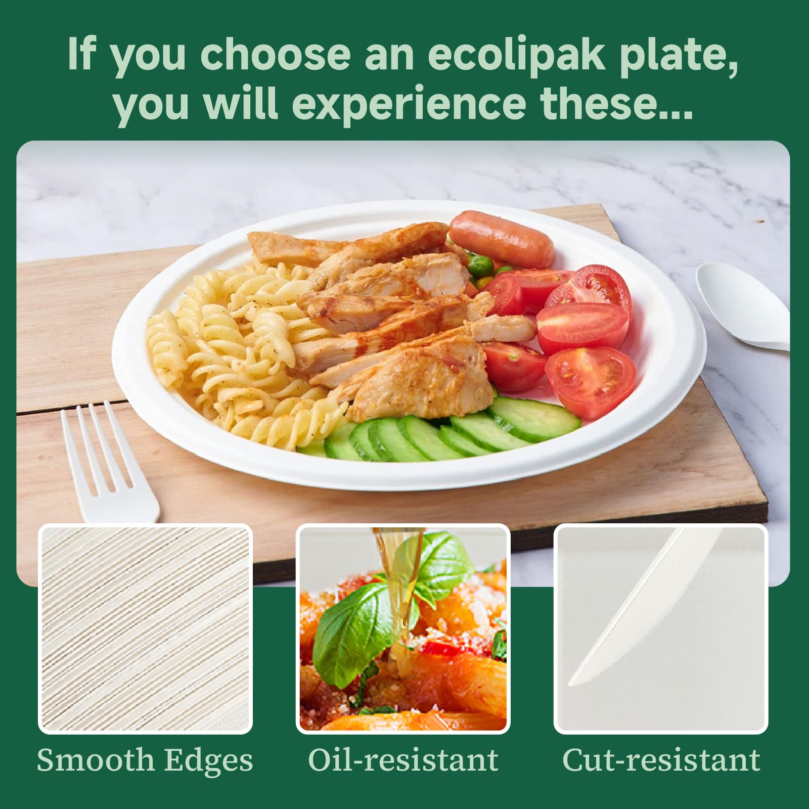 7 & 9 in Microwave - Safe Sugarcane Compostable Plates｜BPI Certified, Toxin - Free - ECOlipak