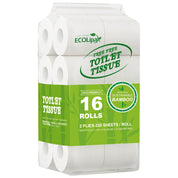 A pack of ECOLipak tree - free toilet tissue, containing 16 rolls made from sustainable bamboo, with 2 - ply and 320 sheets per roll.