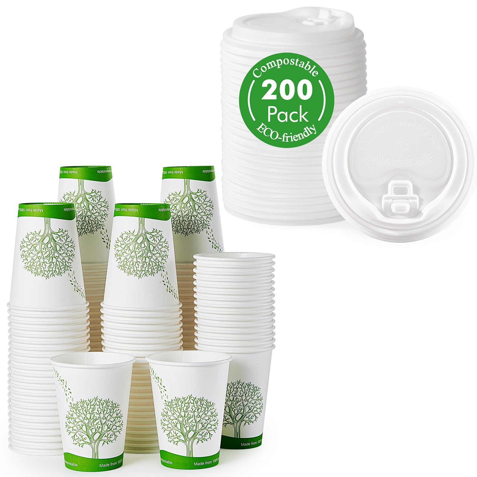 Compostable Paper Coffee Cups with CPLA Lids