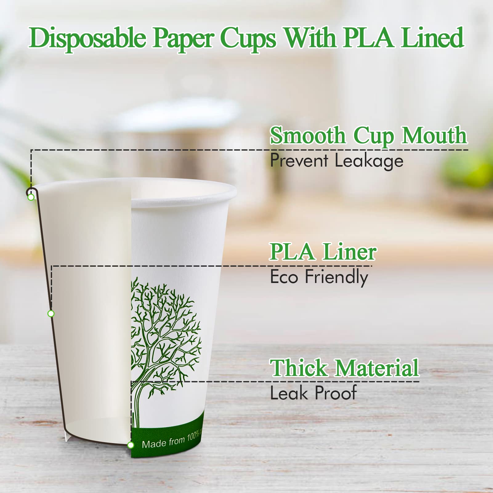 Compostable Paper Coffee Cups with CPLA Lids
