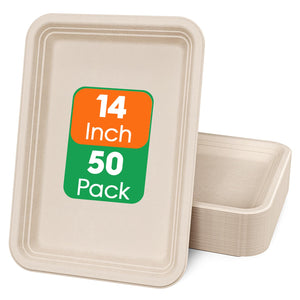 ECOLipak 14 - inch disposable trays, available in a 50 - pack for convenient food serving and packaging. 