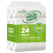 A pack of ECOLipak tree - free toilet tissue, containing 24 rolls made from sustainable bamboo, with 2 - ply and 320 sheets per roll.
