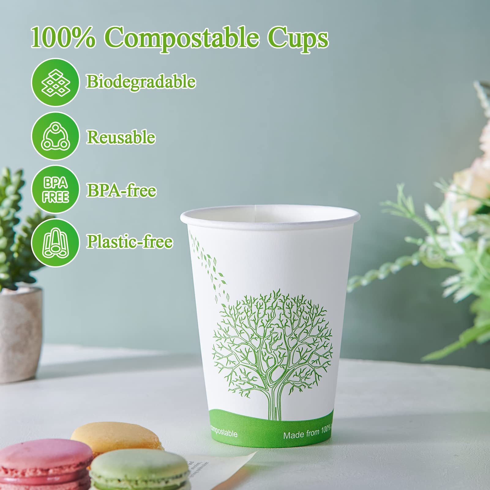 Compostable Paper Coffee Cups with CPLA Lids