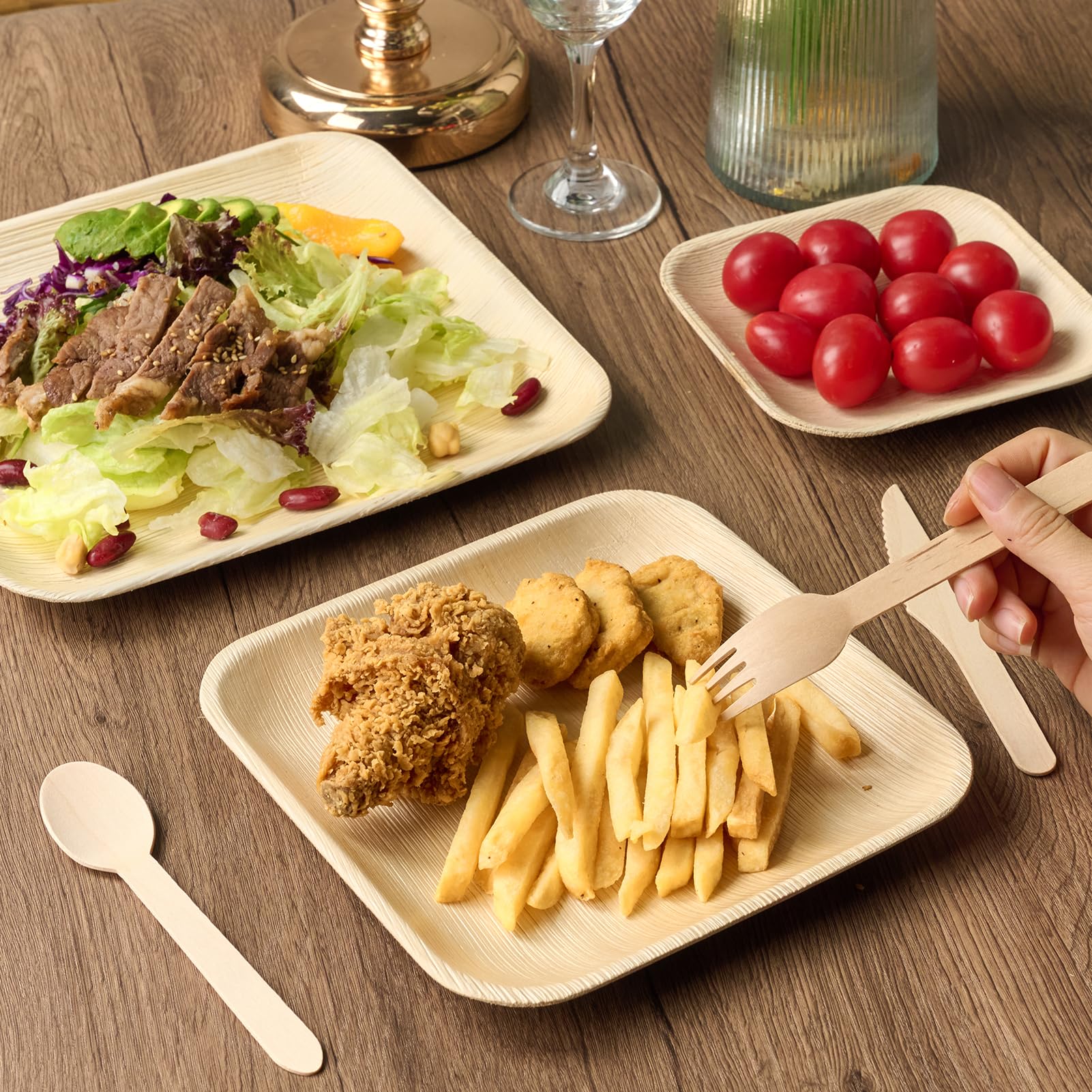 7.85 & 10 in Square Compostable Palm Leaf Plate Sets｜BPA Free, Toxin - Free - ECOlipak