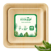 7.85 & 10 in Square Compostable Palm Leaf Plate Sets｜BPA Free, Toxin - Free - ECOlipak