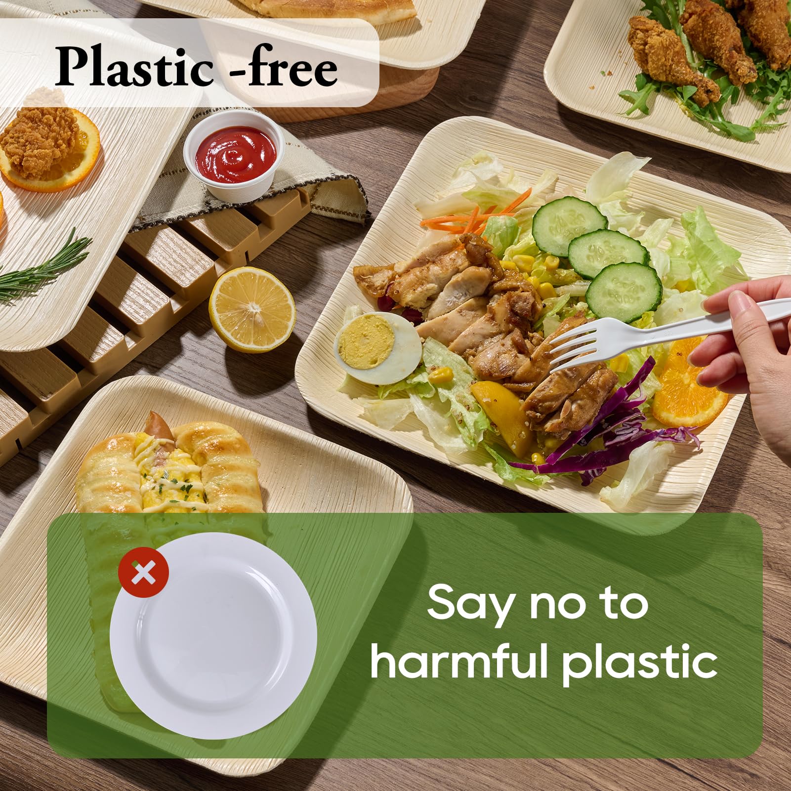 7.85 & 10 in Square Compostable Palm Leaf Plate Sets｜BPA Free, Toxin - Free - ECOlipak