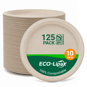 Round Cut-Resistant Sugarcane Compostable Plates｜BPI Certified, PFAS-Free, BPA-Free