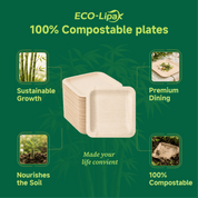 7in/10in Premium Square Organic Bamboo Plates Heavy-Duty & Fine-Grain Design | BPA-Free, Non-Toxic - ECO-Lipak