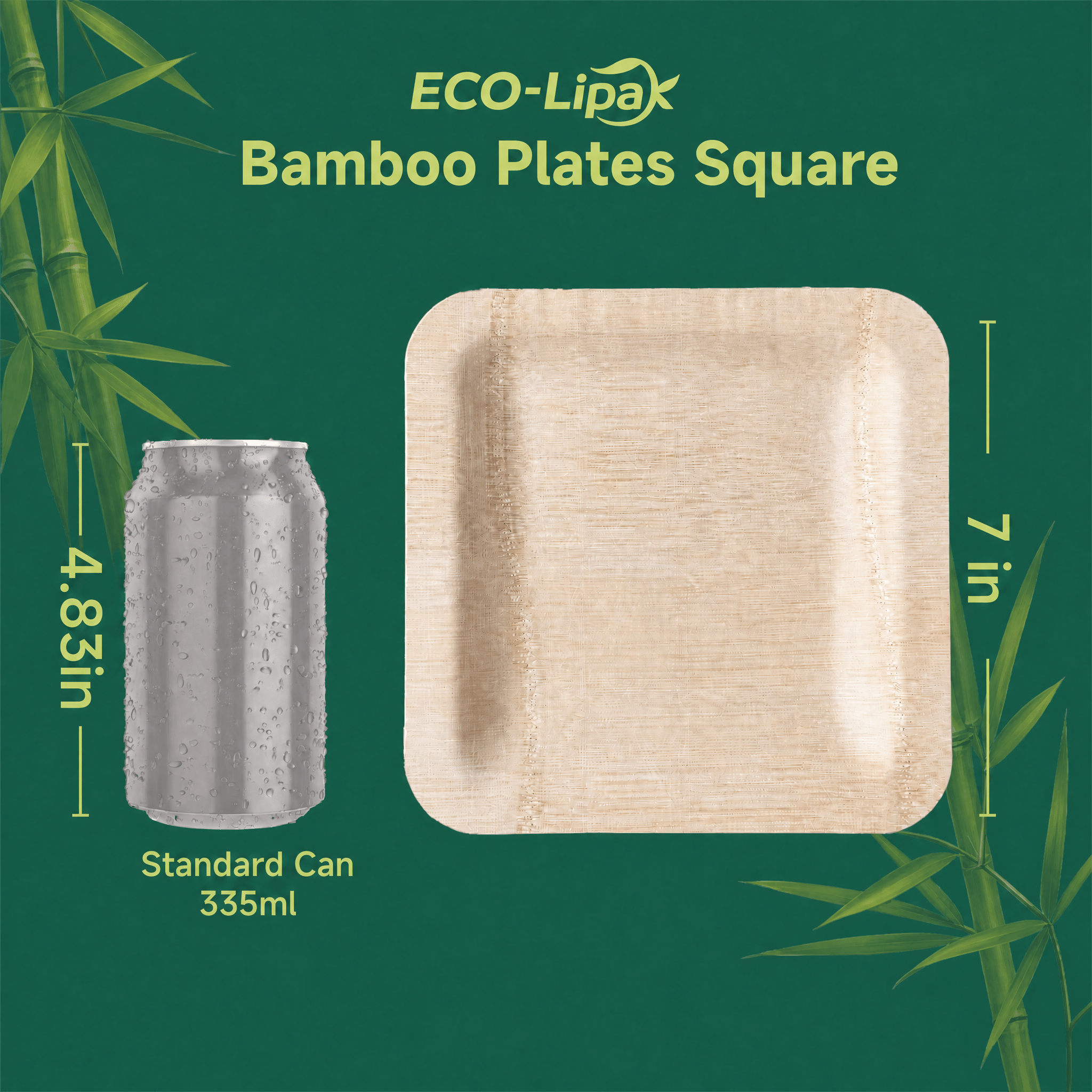 7in/10in Premium Square Organic Bamboo Plates Heavy - Duty & Fine - Grain Design | BPA - Free, Non - Toxic - ECO - Lipak