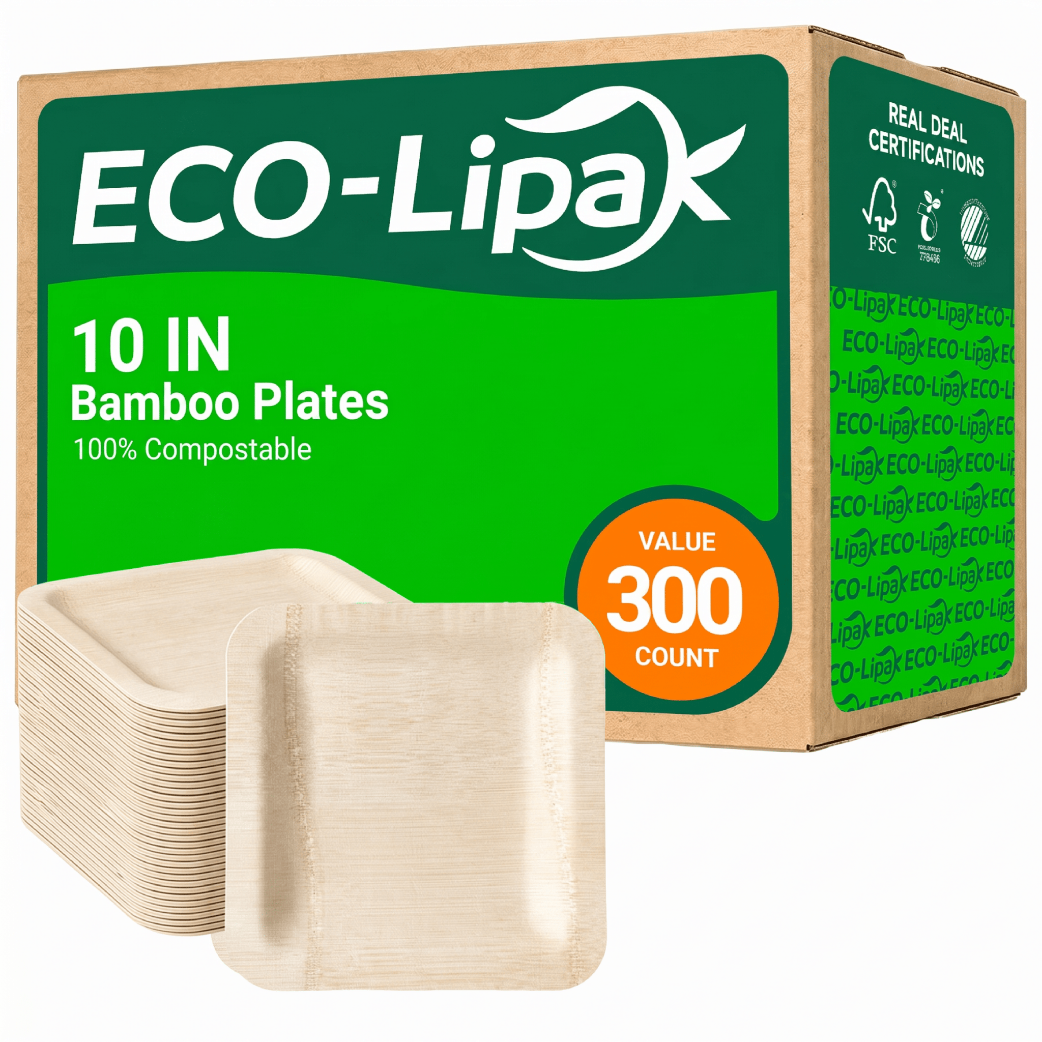 7in/10in Premium Square Organic Bamboo Plates Heavy - Duty & Fine - Grain Design | BPA - Free, Non - Toxic - ECO - Lipak