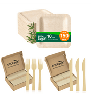 7in/10in Premium Square Organic Bamboo Plates Heavy-Duty & Fine-Grain Design | BPA-Free, Non-Toxic - ECO-Lipak