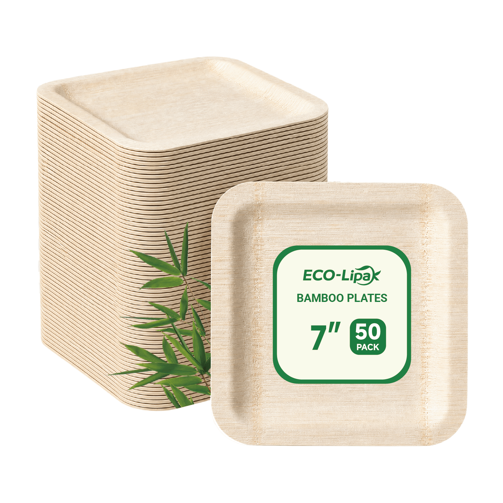 10in Premium Square Organic Bamboo Plates Heavy - Duty & Fine - Grain Design | BPA - Free, Non - Toxic - ECO - Lipak