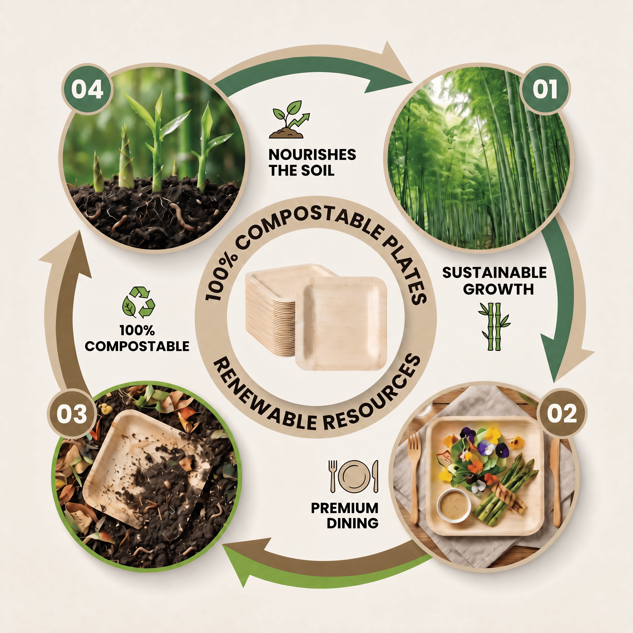 7in/10in Premium Square Organic Bamboo Plates Heavy - Duty & Fine - Grain Design | BPA - Free, Non - Toxic - ECO - Lipak