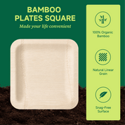 7in/10in Premium Square Organic Bamboo Plates Heavy-Duty & Fine-Grain Design | BPA-Free, Non-Toxic - ECO-Lipak