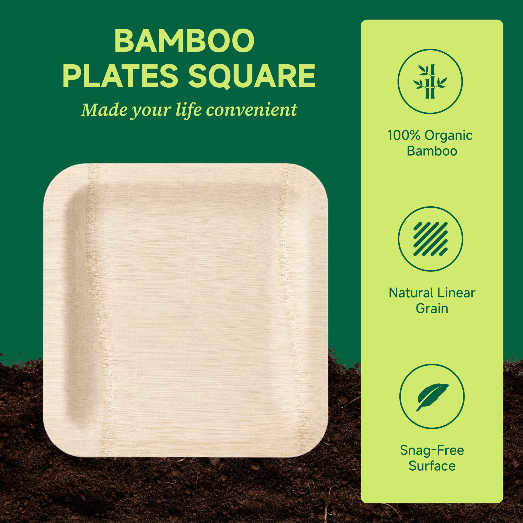 7in/10in Premium Square Organic Bamboo Plates Heavy-Duty & Fine-Grain Design | BPA-Free, Non-Toxic - ECO-Lipak