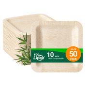 7in/10in Premium Square Organic Bamboo Plates Heavy-Duty & Fine-Grain Design | BPA-Free, Non-Toxic - ECO-Lipak