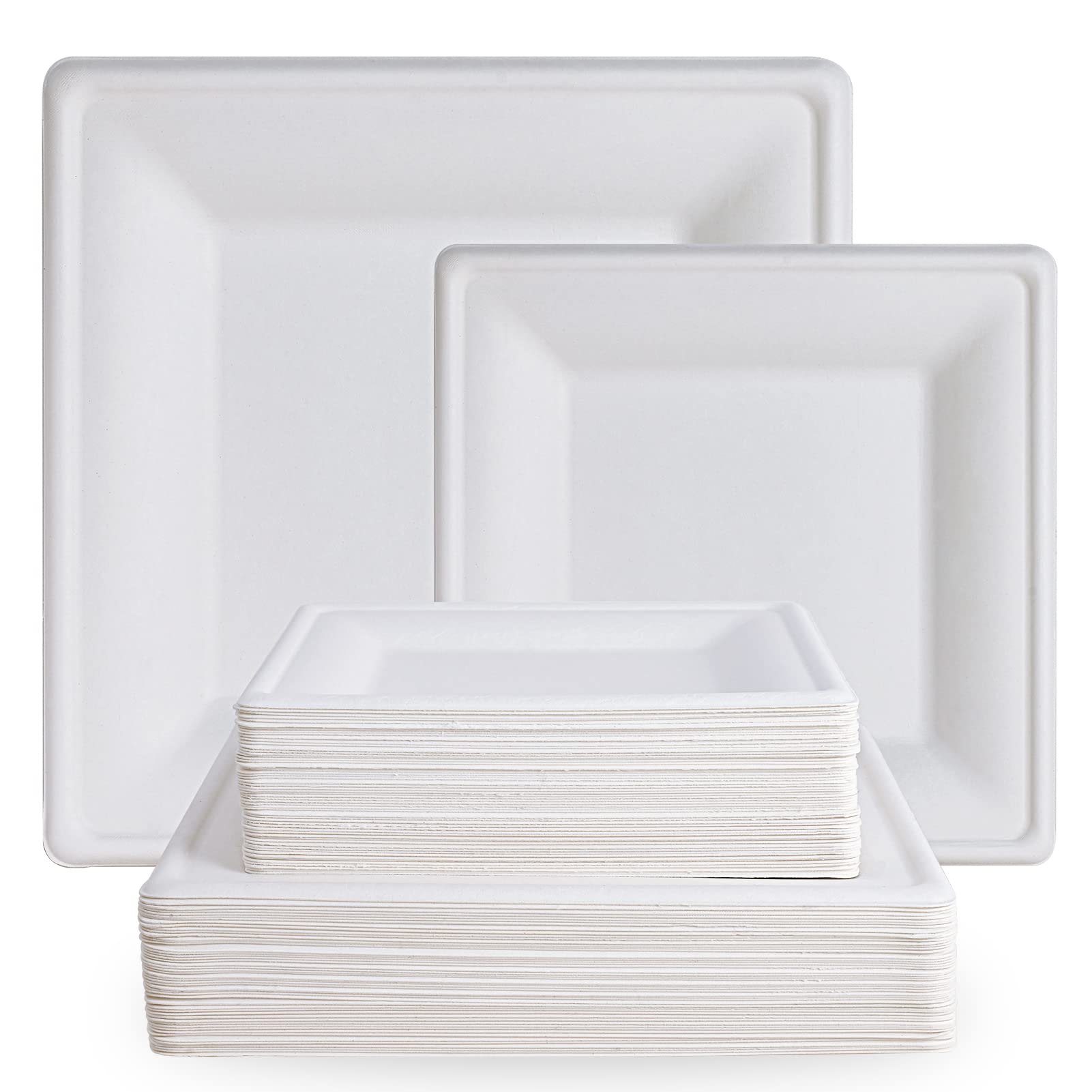 8 & 10 in Square Heat - Resistant Sugarcane Compostable Plates｜BPI Certified, BPA - Free - ECOlipak