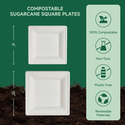 8 & 10 in Square Heat - Resistant Sugarcane Compostable Plates｜BPI Certified, BPA - Free - ECOlipak
