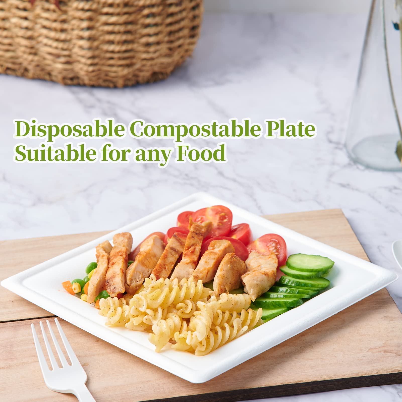 8 & 10 in Square Heat - Resistant Sugarcane Compostable Plates｜BPI Certified, BPA - Free - ECOlipak