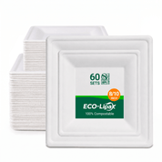 8 & 10 in Square Heat-Resistant Sugarcane Compostable Plates｜BPI Certified, PFAS-Free, BPA-Free - ECO-Lipak