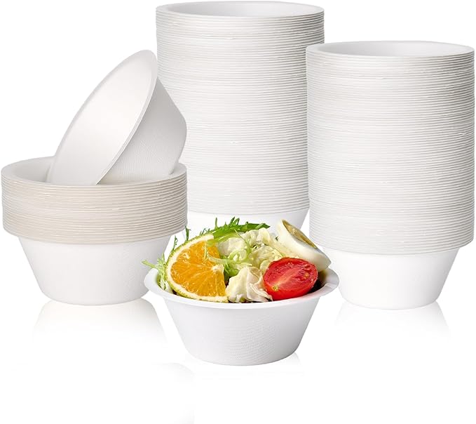 8 oz Durable White Sugarcane Compostable Bowls｜BPI Certified, PFAS-Free, BPA-Free - ECO-Lipak