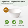 8 oz Durable White Sugarcane Compostable Bowls｜BPI Certified, PFAS-Free, BPA-Free - ECO-Lipak