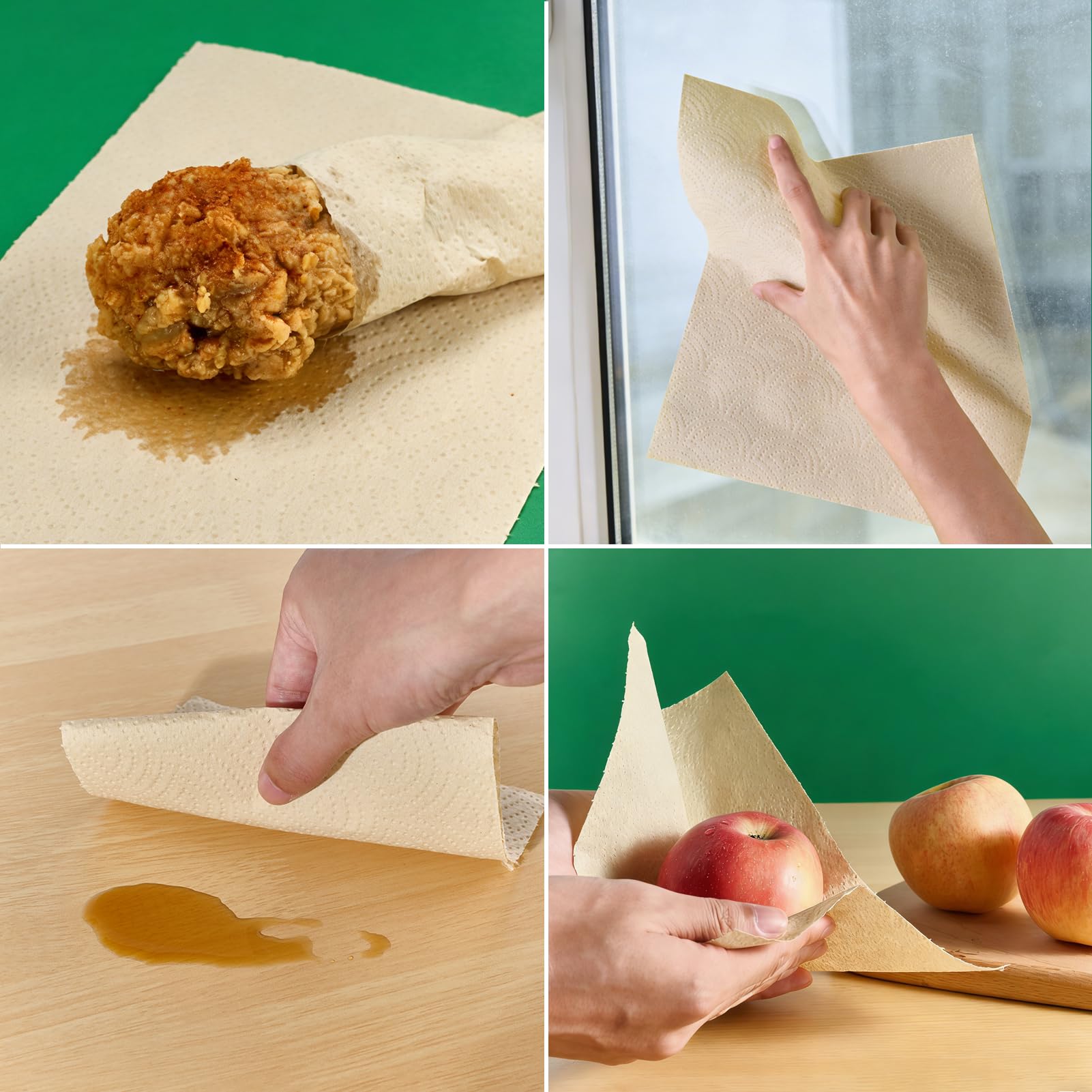 8 Rolls 2 - Ply Unbleached Bamboo Kitchen Paper Towels | Food Safe, Strong & Absorbent - ECOlipak