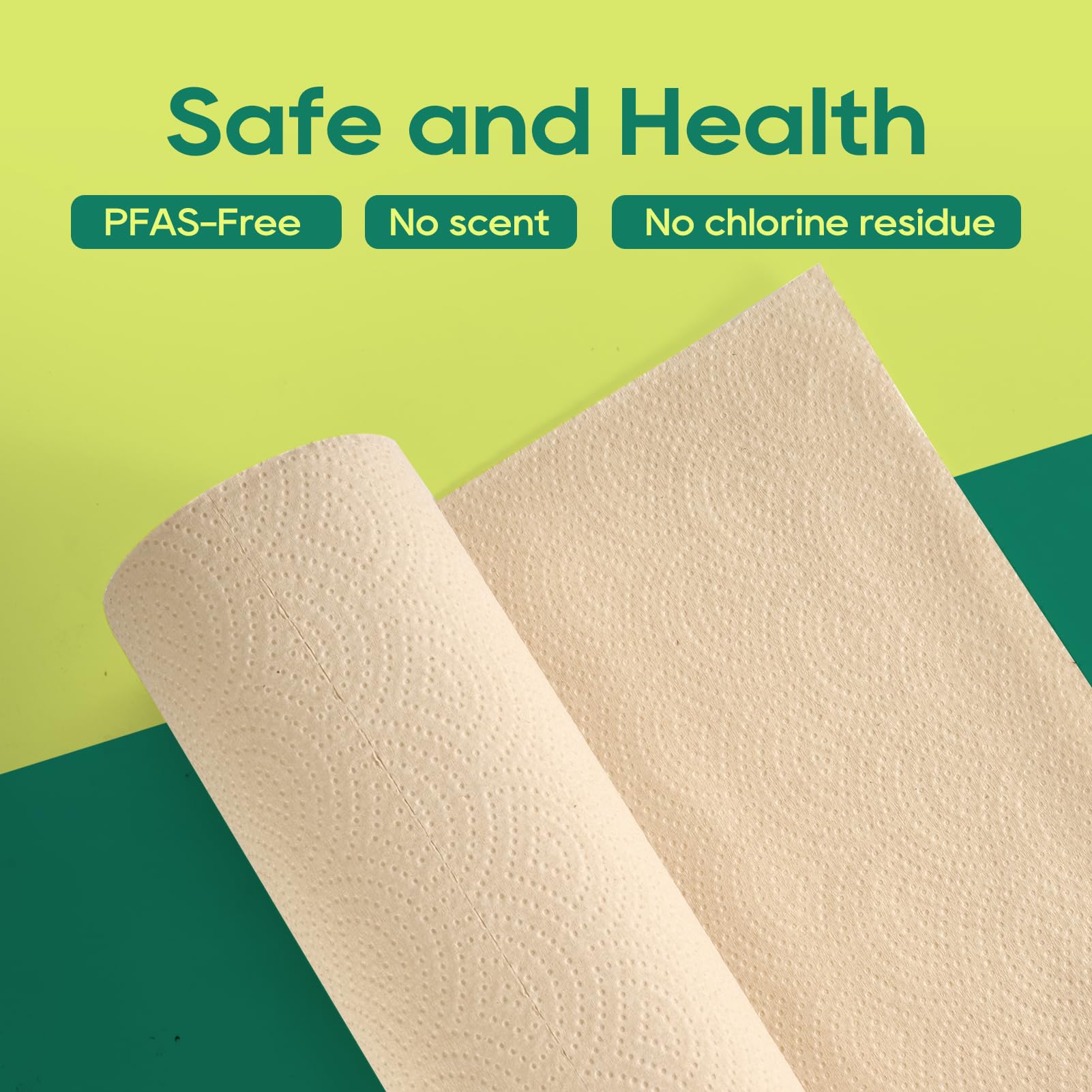 8 Rolls 2 - Ply Unbleached Bamboo Kitchen Paper Towels | Food Safe, Strong & Absorbent - ECOlipak