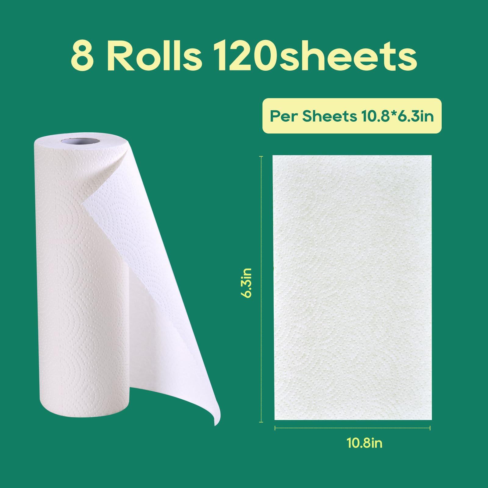 8 Rolls 2 - Ply White Kitchen Bamboo Paper Towels | Soft, Lint - Free & Food Safe - ECOlipak