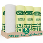 8 Rolls 2 - Ply White Kitchen Bamboo Paper Towels | Soft, Lint - Free & Food Safe - ECOlipak