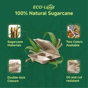 8 x 8 in Clamshell Heavy - Duty Leak - Resistant Sugarcane To Go Boxes｜BPA - Free, Toxin - Free - ECO - Lipak